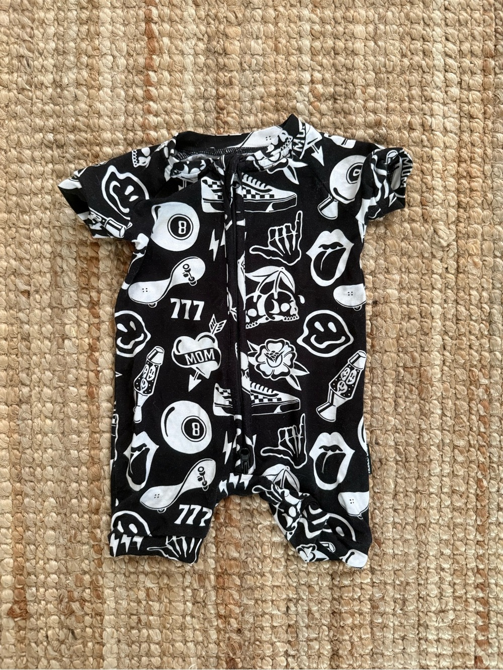 RebelBad Black Tattoo Print Zip Romper | 0–3 Months | Cool Boy Outfit